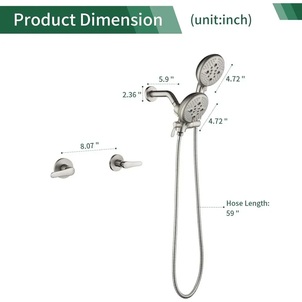 2 Handle Shower Faucet Shower System Complete 2 in 1 Shower Combo Set